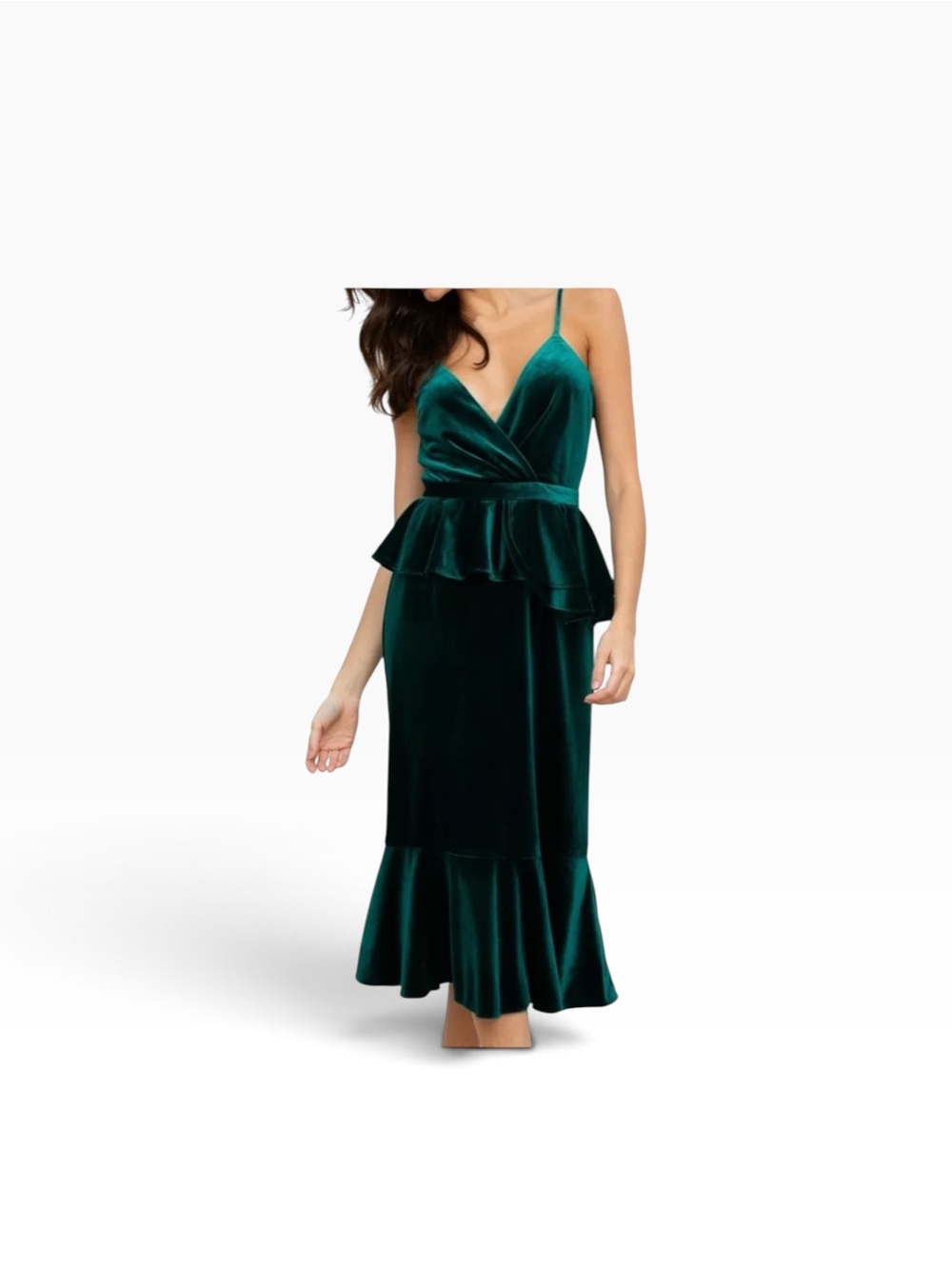 Yumi Kim velvet dynasty jewel ruffle Emerald Peplum Midi Dress Sz M nwt